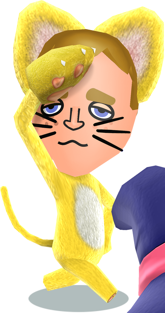 Miitopia (3DS) press kit promotional art for a party of heroes, including a Cat hero.
